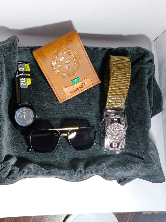 Dapper Men’s Combo Box – Watch, Belt, Wallet & Sunglasses