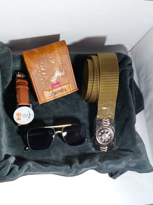 Stylish Men’s Gift Box Combo – Watch, Belt, Wallet & Sunglasses