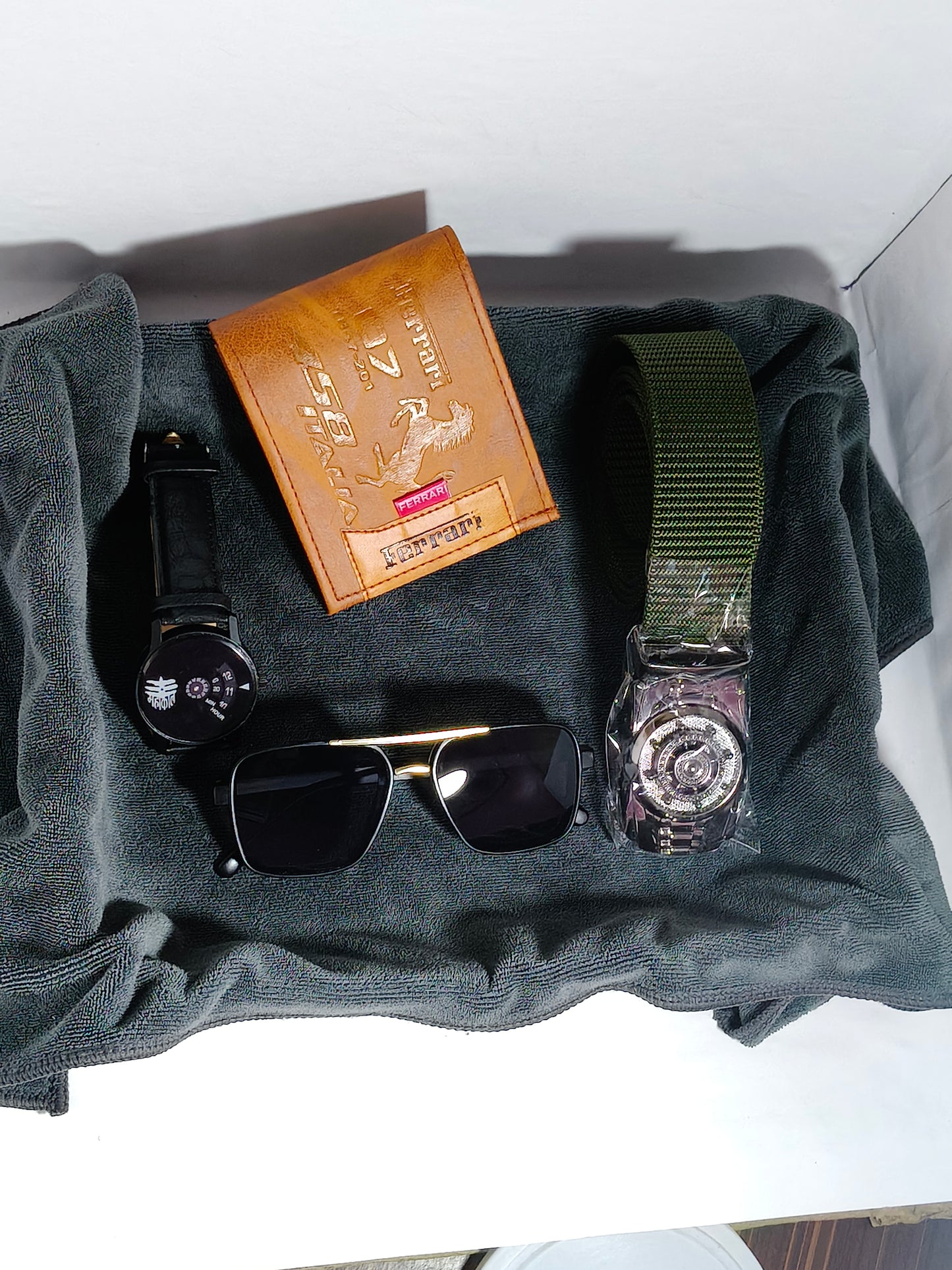 Modern Men’s Combo Kit – Watch, Belt, Wallet & Sunglasses