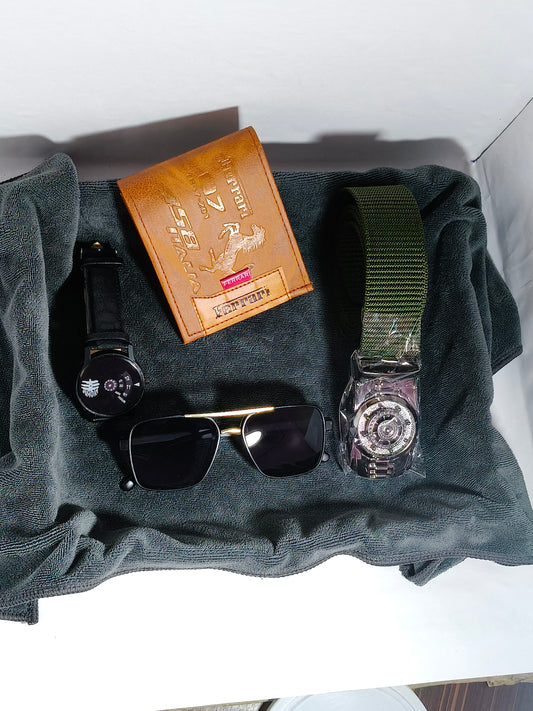 Modern Men’s Combo Kit – Watch, Belt, Wallet & Sunglasses