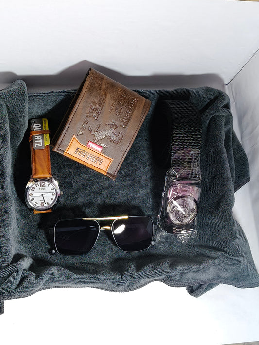 Complete Men’s Gift Combo – Watch, Belt, Wallet, Sunglasses